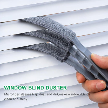 Window Blind Cleaner Duster Brush, 1 Brush with 4 Upgraded Microfiber Sleeves, Washable and Reusable, Blind Cleaner Tools for Window Blinds, Air Conditioner, Jalousie (Grey)