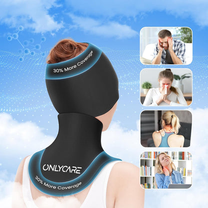 ONLYCARE Migraine Relief Cap, Headache Relief & Neck Ice Pack Wrap Gel Set | Upgrade Headache Cap and Shoulder Cold Pack, Hot & Cold Compress, FSA-HSA Eligible, Relief of Pain, Swelling, Office Pressure