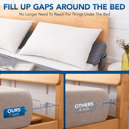 Patented Bed Wedge Pillow for Headboard Gap, Filler Between Mattress Gaps (0-7"), Comfortable Supportive High Density Cushioned Foam Pillows, Stay in Place Gripping Dots, King Soft Gray (76"x10"x6")