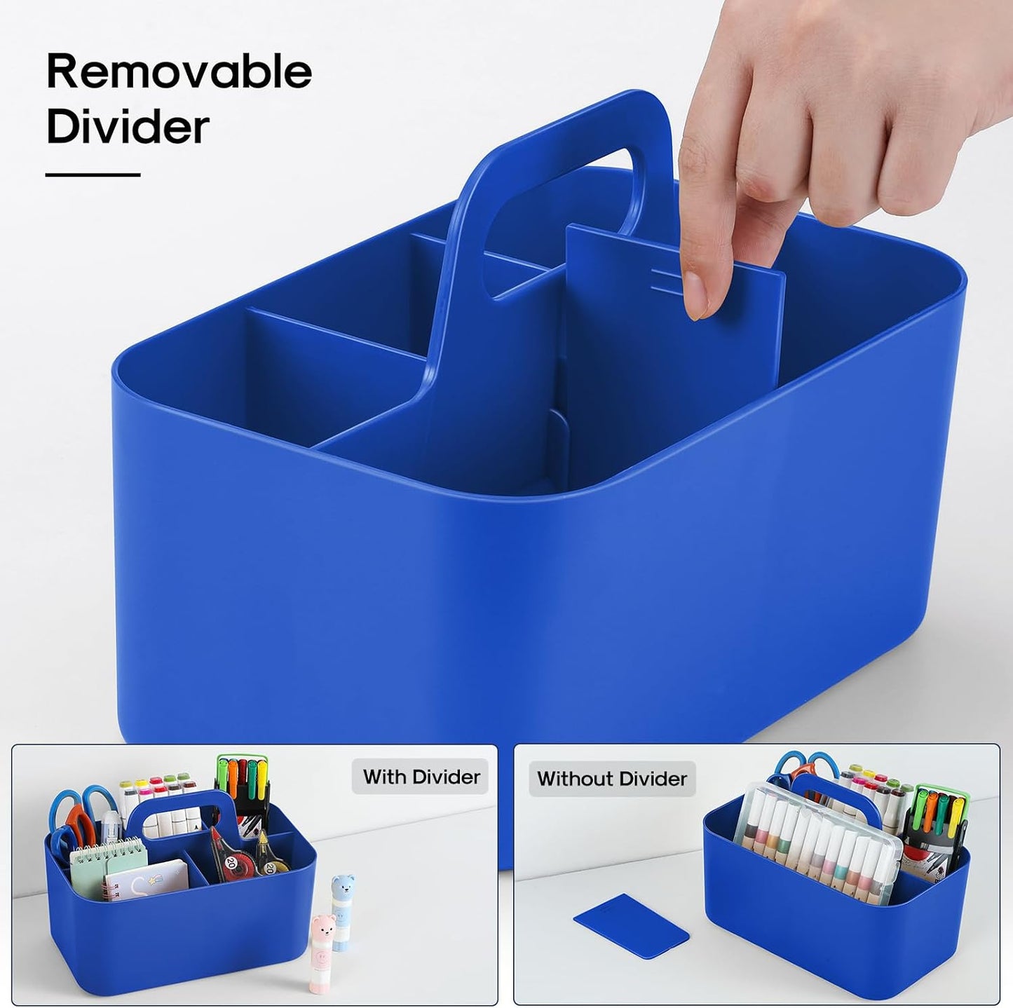 Multiuse Caddy Organizer with Handle, Portable Divided Plastic Tote Bin - Art Craft, Stationary Pen Marker Crayons, Makeup Hair Supplies Storage - Bathroom, Classroom, Dorm, Office, Desk Holder - Grey