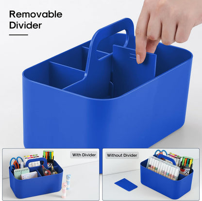 Multiuse Caddy Organizer with Handle, Portable Divided Plastic Tote Bin - Art Craft, Stationary Pen Marker Crayons, Makeup Hair Supplies Storage - Bathroom, Classroom, Dorm, Office, Desk Holder - Grey