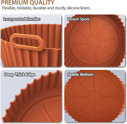 2 Pack Air Fryer Silicone Liners for Ninja, Reusable Silicone Bowl Basket Fit for 3 to 5QT Air Fryer, Replacement of Flammable Parchment Paper, Baking Tray Oven Accessories (Top 8in, Bottom 6.8in)