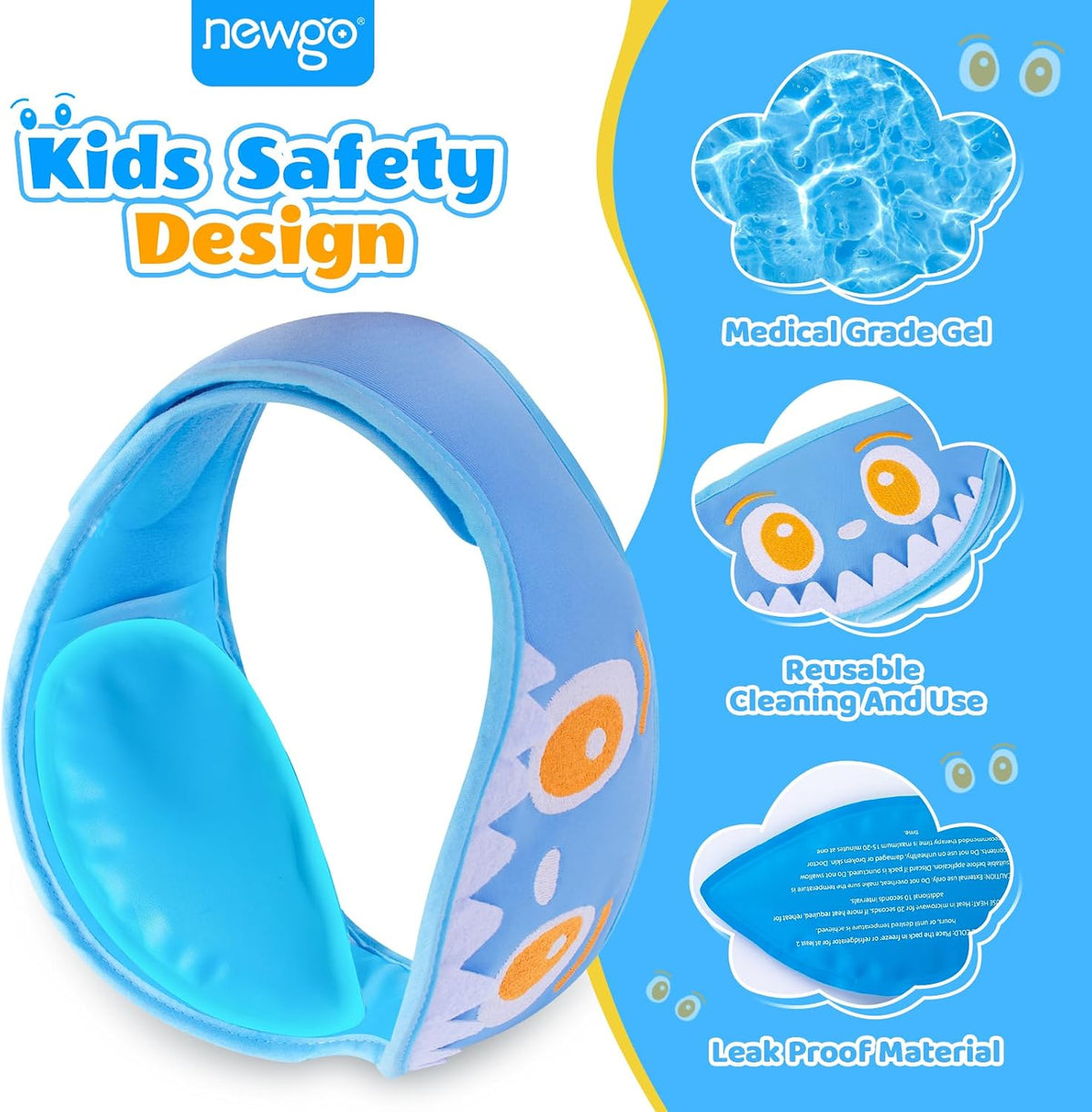 NEWGO Kids Tonsil Recovery Ice Pack, 4 Reusable Gel Packs, Green