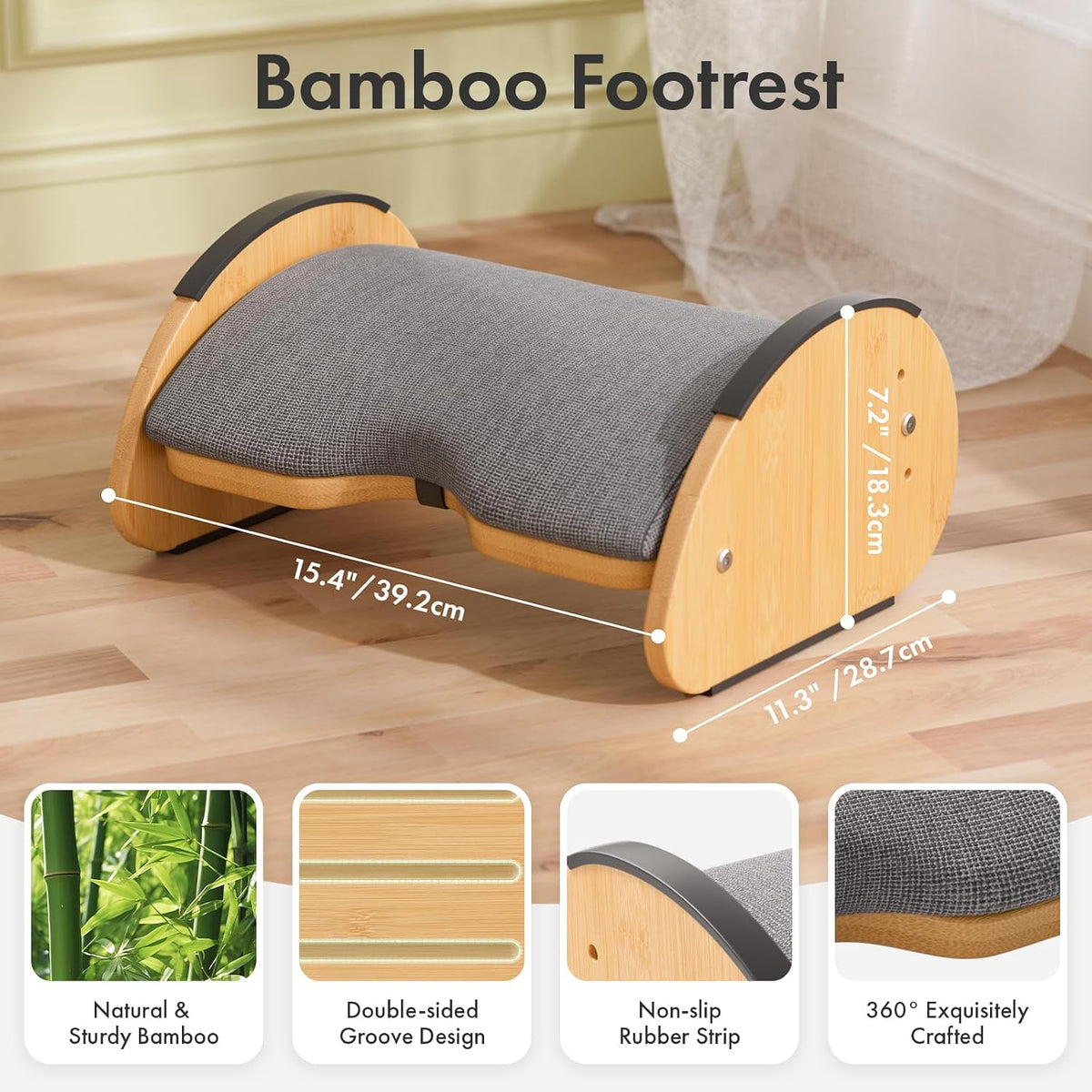 Amazer Bamboo Foot Rest for Under Desk at Work, 2-in-1 Reversible Rocking Footrest Adjustable Foot Stool, Ergonomic Footrest for Under Gaming Desk, Feet Support Leg Footstools for Home Office