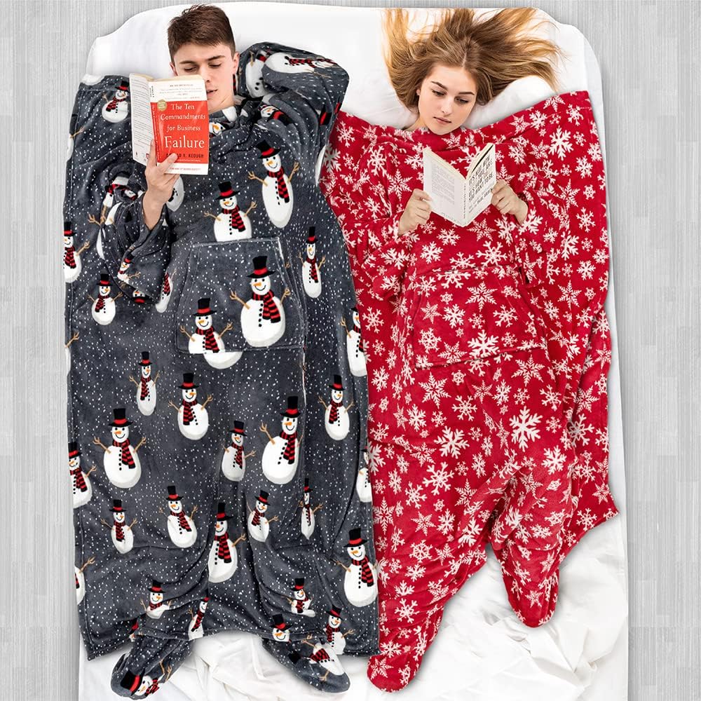 PAVILIA Fleece Blanket with Sleeves, Foot Pockets for Women Men Adults, Plush Wearable Blanket Throw Wrap, Warm Snuggle Blanket Robe, Cozy Gift Ideas Wife Mom, Dark Purple
