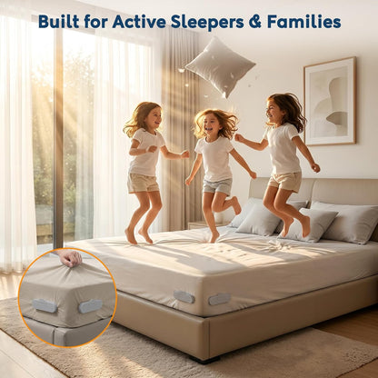 Bed Sheet Holders for Corners Heavy Duty Fitted Sheet Holder with Locking Fasteners, Sheet Straps to Keep Sheets Tight Anti-Slip Mattress Sheet Clips for Twin Full Queen & King Size Beds (White)