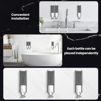 EHORIA Shampoo and Conditioner Dispenser, Shower Soap Dispenser | Shower Dispenser 3 Chamber No Drill, Wall Mounted Refillable Bottles, Shower Accessories for Bathroom, RV&Hotel,18.6oz 3 in 1