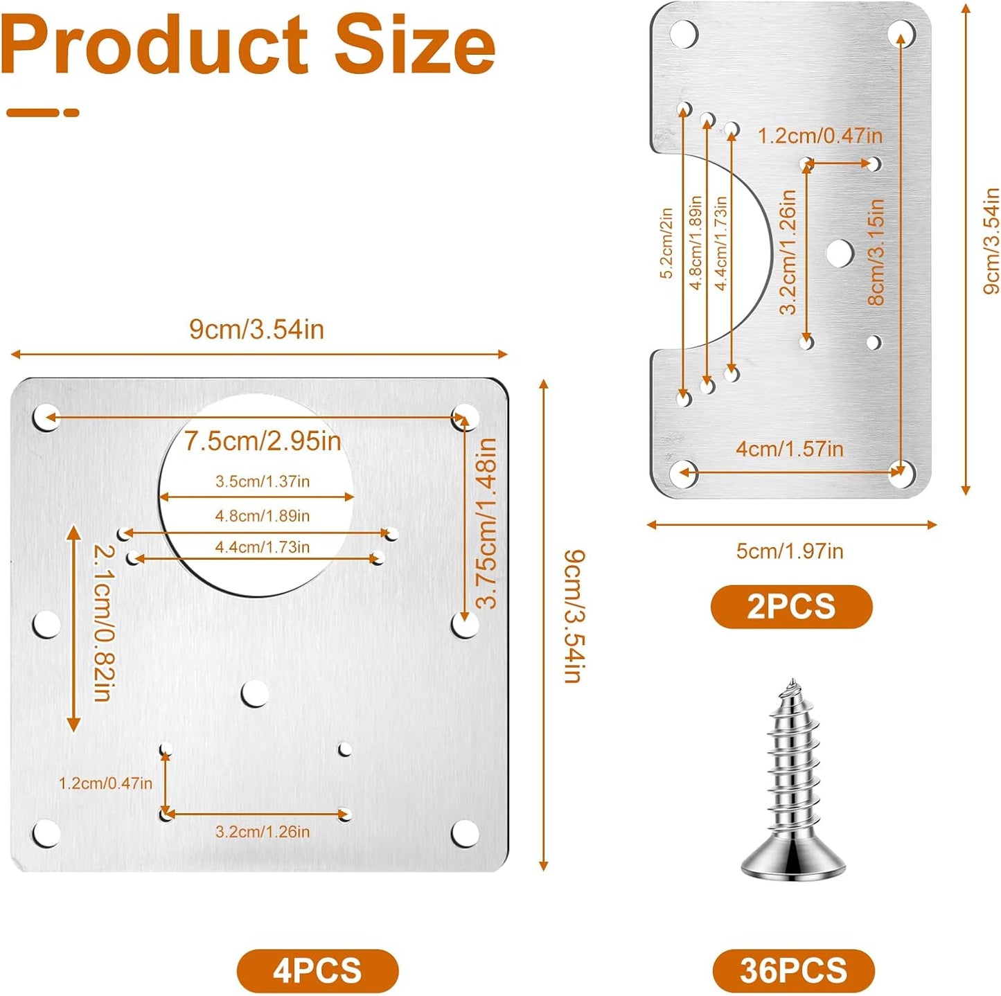 6 Pcs Cabinet Hinge Repair Plate Cabinet Repairs Kit 2 Sizes | Stainless Steel, Hinge Repair Board, with Mounting Screw, Cabinets Fixing Plate Bracket, for Kitchen Cupboard Door Cabinets