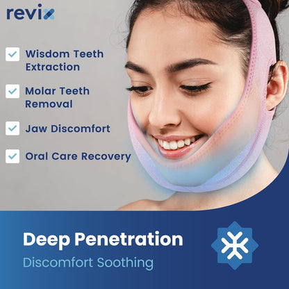 REVIX Wisdom Teeth Ice Pack Head Wrap for Face, Jaw & Chin Relief, Black | For Oral Surgery, Tooth Extraction, TMJ & Teeth Removed, 4 Reusable Hot & Cold Gel Packs, 3D Snug Fit