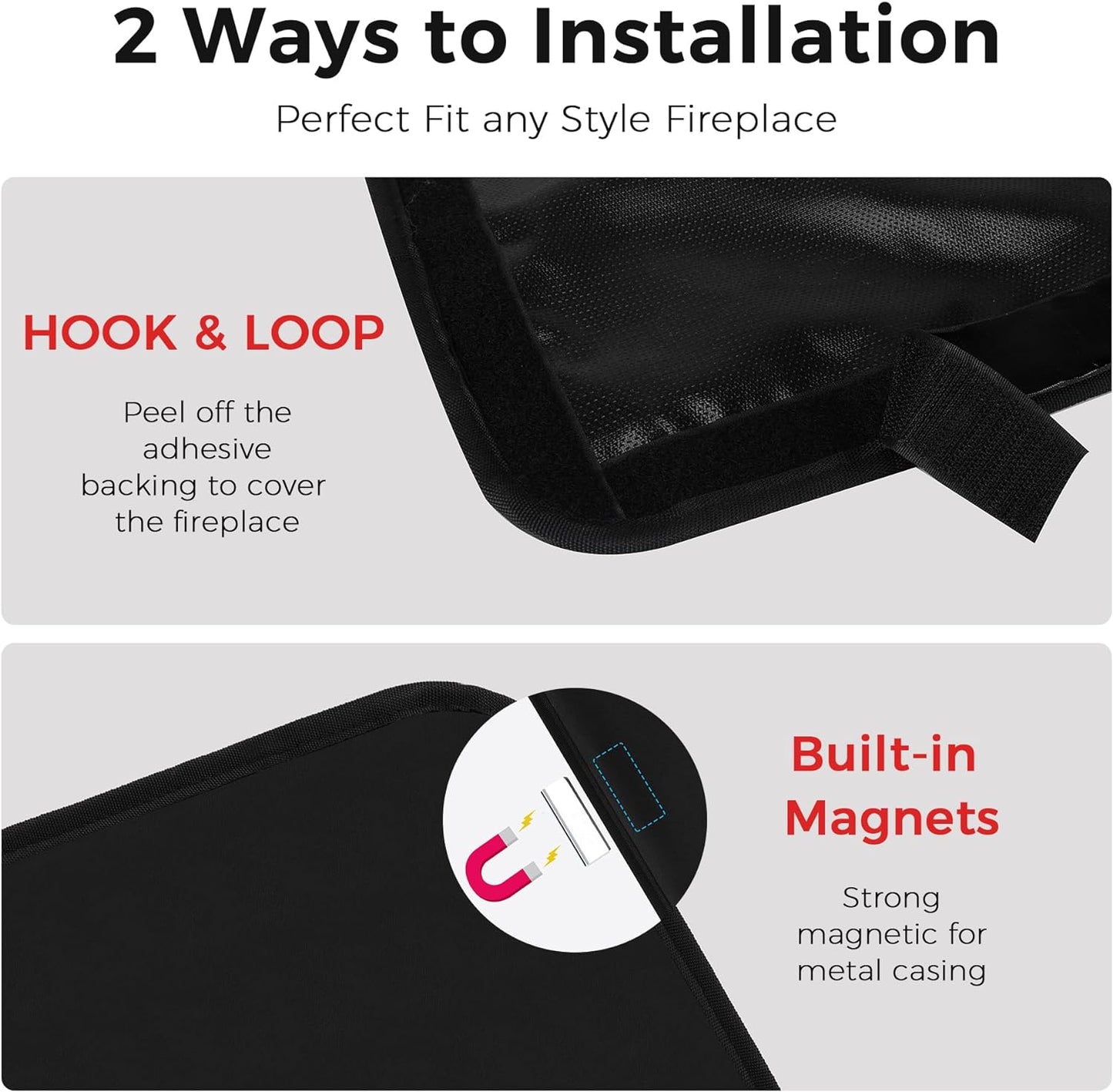 NABOWAN Magnetic Fireplace Cover Easy Install - Indoor Fireplace Blanket to Block Cold Air Reduce Energy Costs, Fireplace Draft Stopper with Full Frame Hook & Loop and Built-in Magnets (32 x 39 Inch)