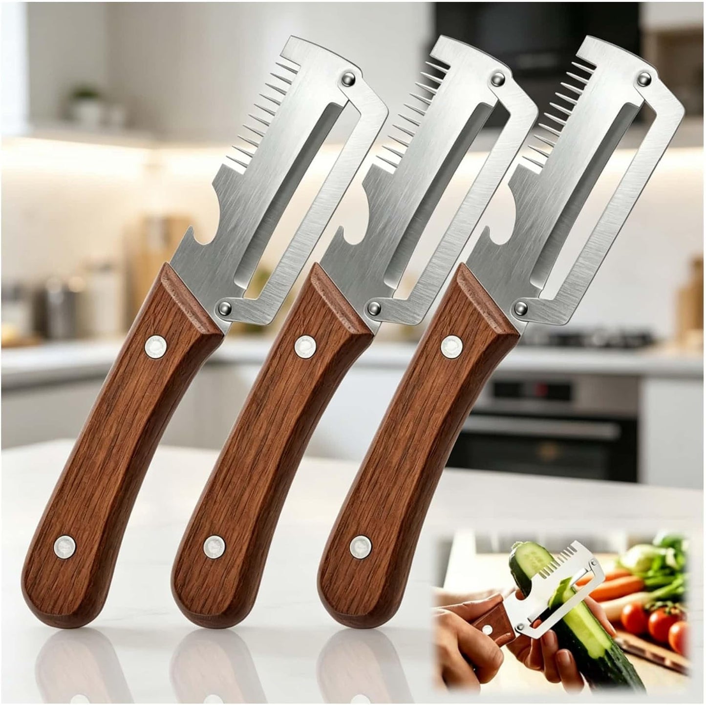 Premium Vegetable Peeler with Wooden Handle and Bottle Opener, Multi-Functional Vegetable Peeler for Fruit Pumpkin Peeling Potato and other vegetables or fruits (1pcs)