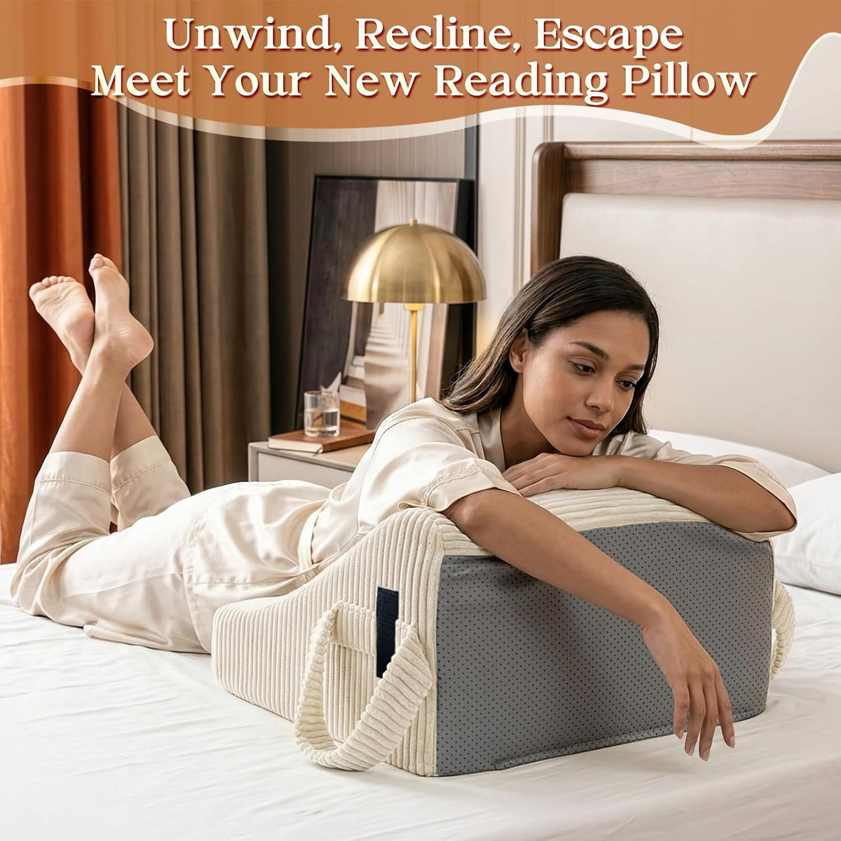 Reading Pillow/Backrest Pillow with Arms, Cup Holder & Phone Pocket
