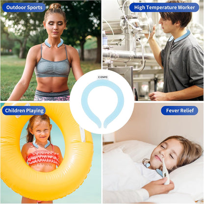 2PCS PCM Neck Cooling Tube with Insulated Bag, Reusable Ice Ring Neck Cooler Wrap, Wearable Neck & Shoulder Cooling Ring for Hot Weather Outdoor Work, TPU Freezable Collar (Blue+Black)