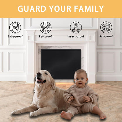 JUIN Fireplace Cover for Baby Proof: 43×36 Magnetic Fire Place Blanket for Indoor Brick Fireplace - Fireplace Draft Stopper Tool with 12 Strong Magnets for Heat Loss Living Room Insulation