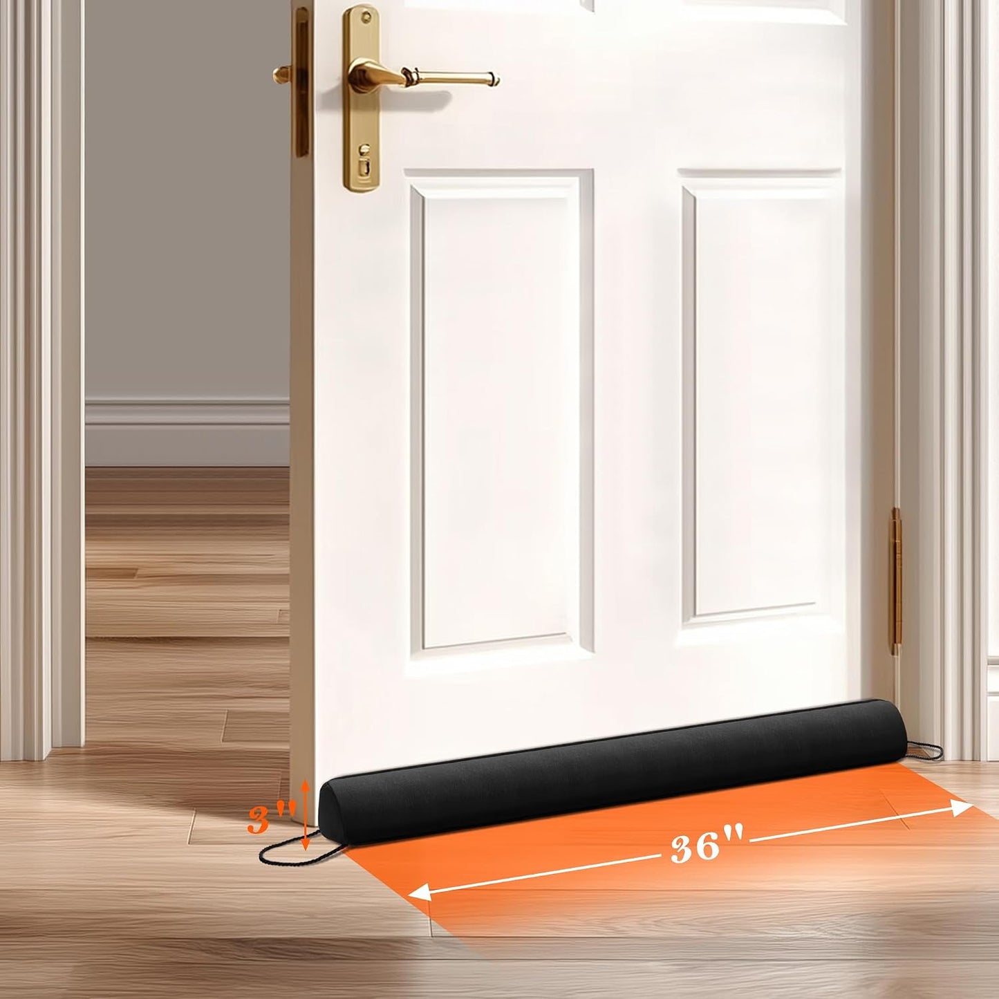 Door Draft Stopper with Removable Washable Cover, 38", Black | Weighted Gap Filler, Blocks Hot and Cold Air, All-Season Seal, Easy Install, Noise & Wind Blocker, Home Essentials