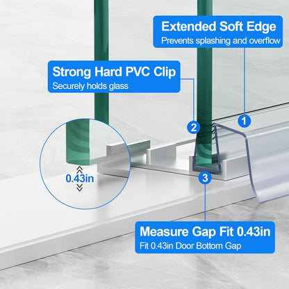 Yecaye 3 Pack 3/8" x 39" Shower Door Bottom Seal Strip, Shower Door Sweep | Shower Door Sweep for 3/8'' (10mm) Doors, Frameless Glass Shower Door Seal Strip Stop Shower Leaks and Create a Water Barrier