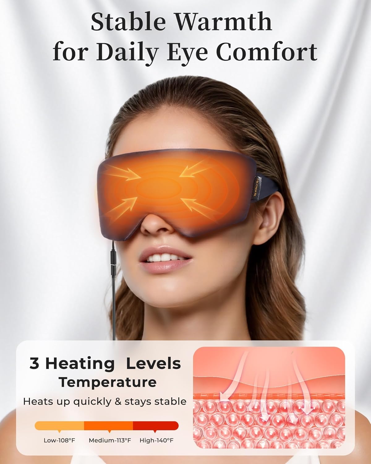 Heated Eye Mask for Dry Eyes, USB Powered Silk Warm Compress for Eyes | Electric Eye Heating Pad with 3 Heat Levels & 4 Timer, Washable Dry Eye Mask for Blepharitis, Stye, MGD, Sinus Pressure, Blue