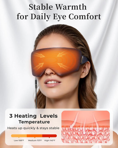 Heated Eye Mask for Dry Eyes, USB Powered Silk Warm Compress for Eyes | Electric Eye Heating Pad with 3 Heat Levels & 4 Timer, Washable Dry Eye Mask for Blepharitis, Stye, MGD, Sinus Pressure, Blue