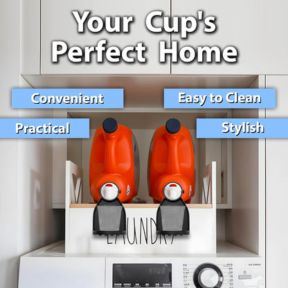 2 Pack Laundry Detergent Cup Holder with Drip Catcher Tray - Black | Silicone drip tray catches leaks; metal screw secures to detergent or fabric softener spouts for cleaner laundry room storage