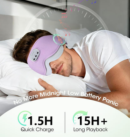 LC-dolida Voice Control Bluetooth Sleep Mask, Bamboo Cotton Bluetooth Sleep Headphones with 3D Zero-Pressure Cups and Timer Setting, Total Blackout Sleep Eye Mask for Side Sleepers (Purple)