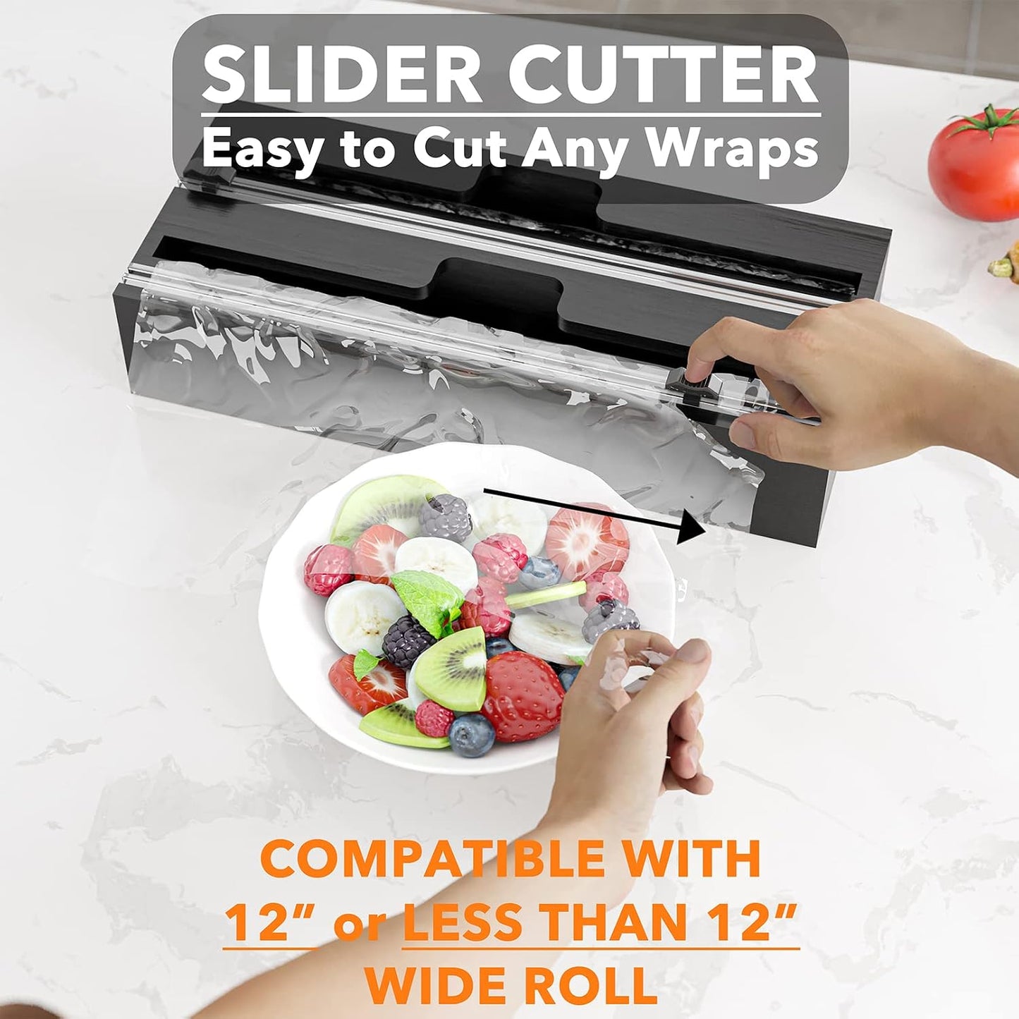 SpaceAid WrapNeat 2 in 1 Wrap Organizer with Cutter and Labels, Plastic Wrap, Aluminum Foil and Wax Bamboo Dispenser for Kitchen Storage Organization Holder for 12" Roll (Natural)