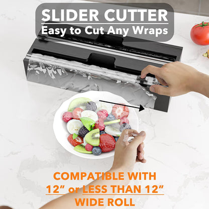 SpaceAid WrapNeat 2 in 1 Wrap Organizer with Cutter and Labels, Plastic Wrap, Aluminum Foil and Wax Bamboo Dispenser for Kitchen Storage Organization Holder for 12" Roll (Natural)