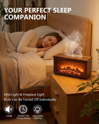 Essential Oil Diffuser, 7-Color Fireplace Fire Flame Aromatherapy Humidifier, 280ml Ultrasonic Aroma Diffuser, Cozy with Time Sets and Remote Control for Bedroom Home Yoga Office