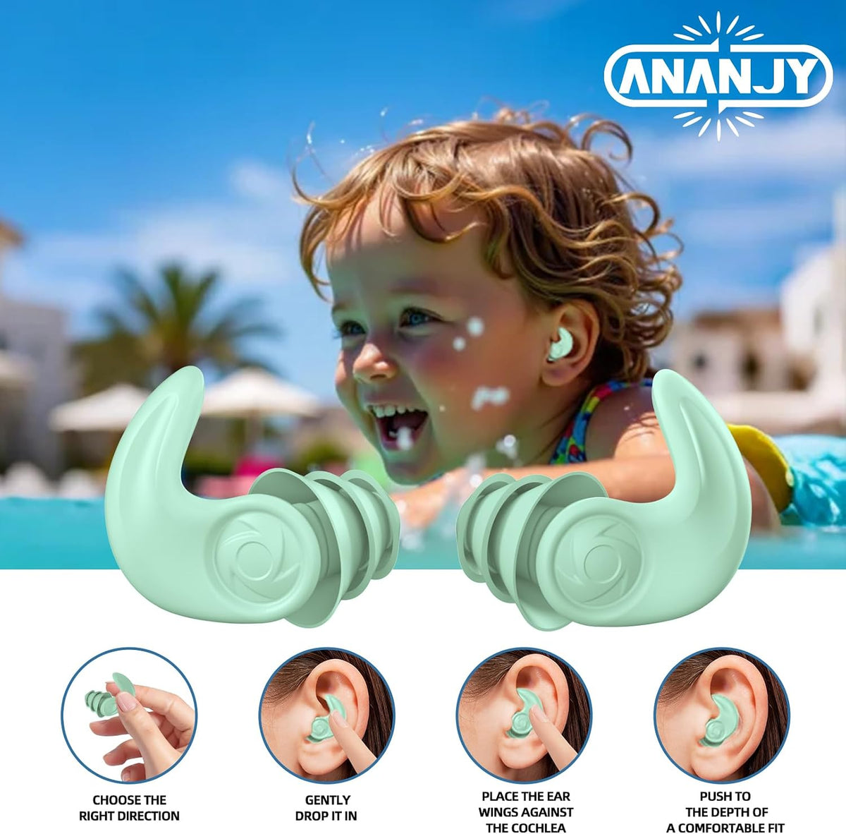 Waterproof Swimming Ear Plugs for Adults Kids, 3 Pairs Soft Silicone