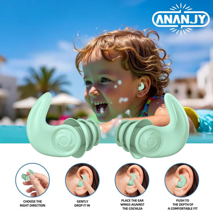 Waterproof Swimming Ear Plugs for Adults Kids, 3 Pairs Soft Silicone