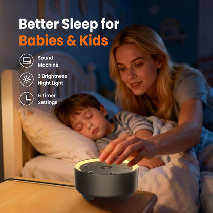 Kipcush White Noise Machine for Sleeping, Baby & Adults, High-Fidelity Non-Looping Sounds, Sleep Sound Machine with Dimmable Night Light, USB Powered, Memory Function, Home, Nursery & Travel