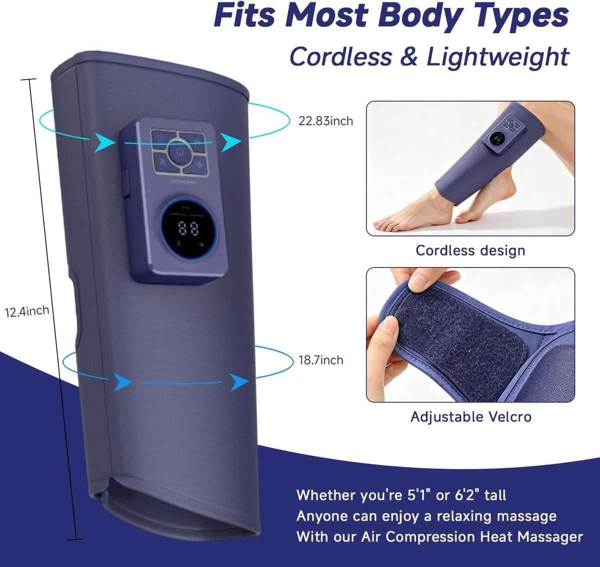 Leg Air Massager with Heat – Cordless Compression Wrap for Calves, Set of 2