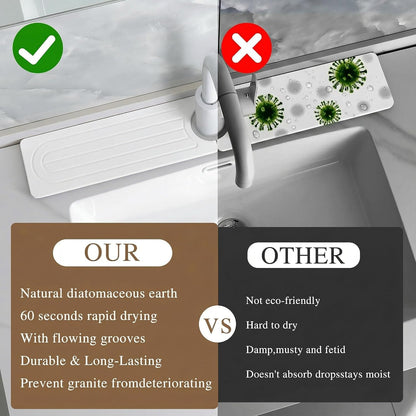 Diatomite Faucet Mat for Kitchen Sink, Quick-Dry Stone-Like Sink Mat, Flat Lay Absorbent Countertop Drying Mat for Faucet Area, Hard Diatomite Mat, Gray, 23.6 x 4 in