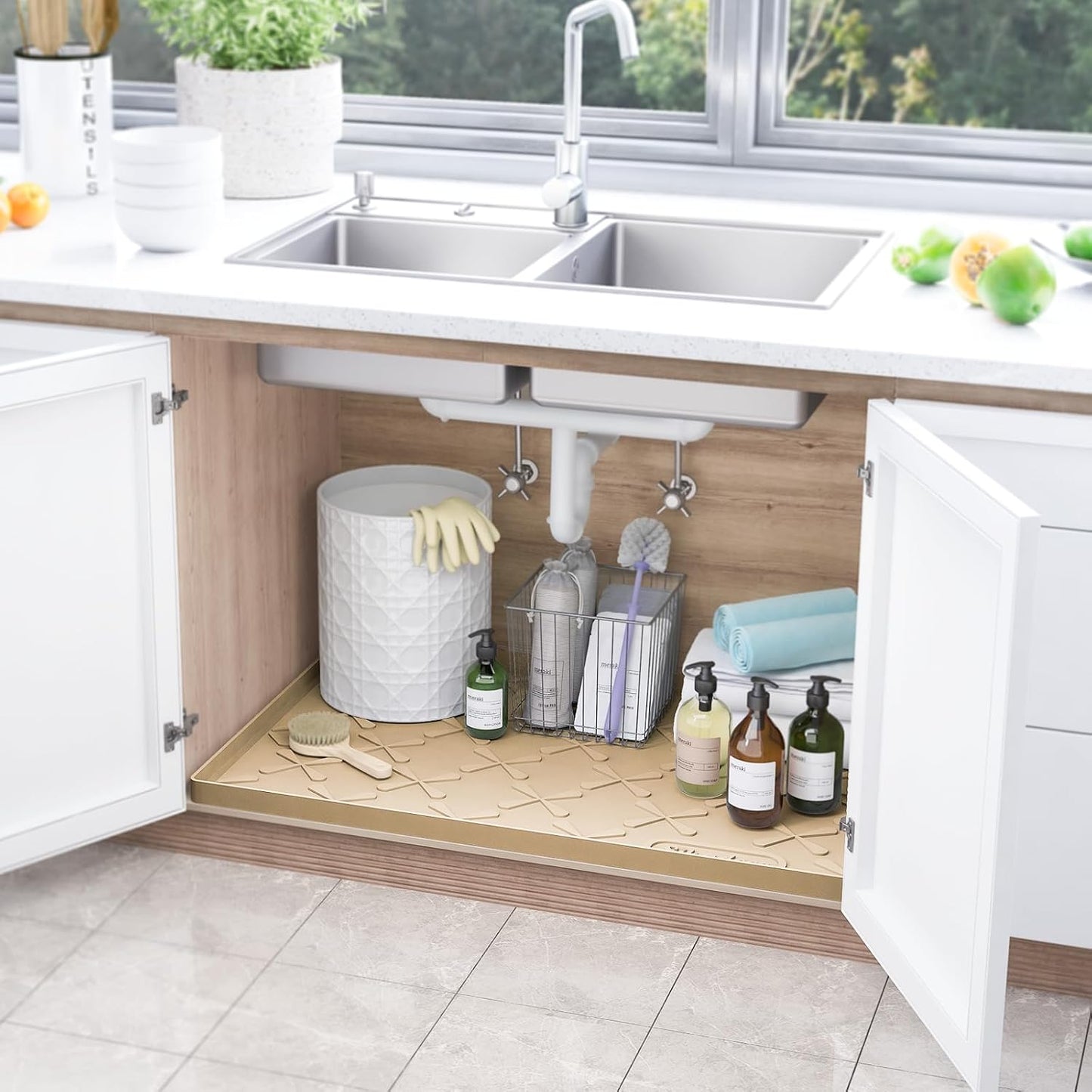 Waterproof Under Sink Mat 34" x 22", Silicone Mat Kitchen liner | BPA-Free Silicone Tray with Raised Lip Protect Cabinets from Leaks, Versatile Home Organizer for Bathroom, Pets, Boots, Floor