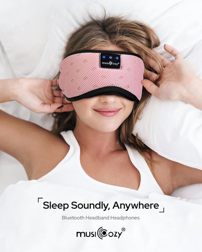 MUSICOZY Bluetooth Sleep Mask Headphones for Side Sleepers | Soft Mesh Eye Masks With Ultra-Thin Speakers, HD Audio, Comfortable Fit For Sleeping, Travel and Relaxation