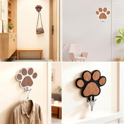 Goodangie00 Wooden Dog Leash Holder Wall Decoration, 3D Dog Paw Harness Wall Mount Hanger Organizer Hooks for Rustic Home Decor, Leashes, Keys, Collars, Hallway, Pet Lover Gift（White）