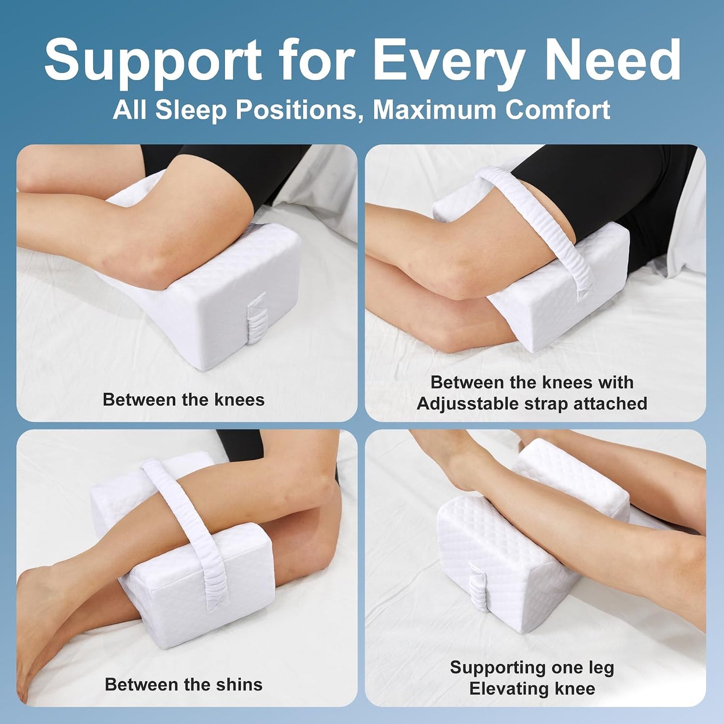 UJPFEO Knee Pillow for Side Sleepers, Leg Pillow for Sciatica, Back, HIPS, Knees, Joints Pain Relief,Pillows for Between Legs While Sleeping Spine Alignment Support & Relieves Pressure,Cooling White