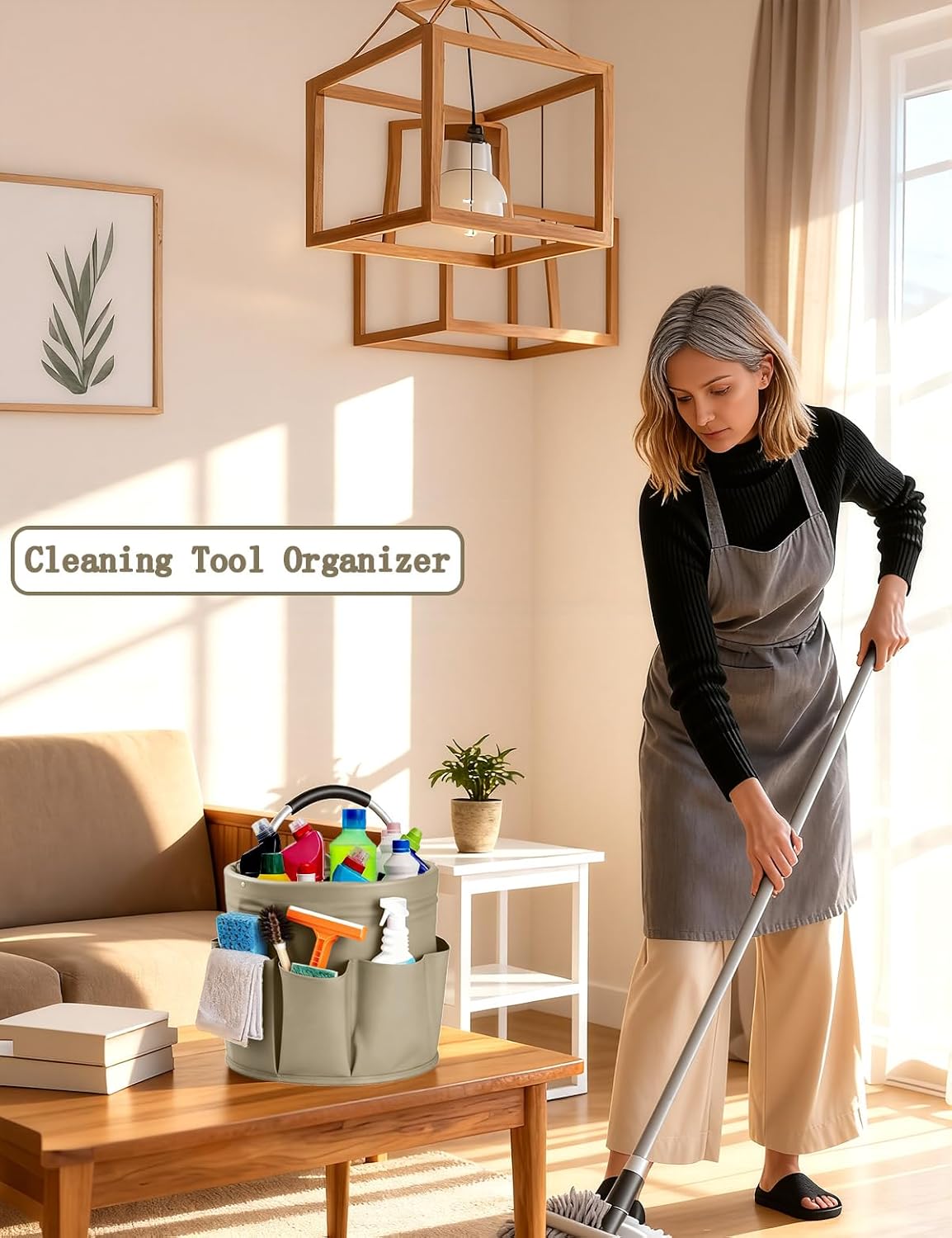 Cleaning Caddy with Handle, for Cleaning Supplies Organizer Bucket | Foldable Storage Tote with 6 Pockets,17L Large Capacity Basket for Household Organizer,Laundry Room,Bathroom & Home