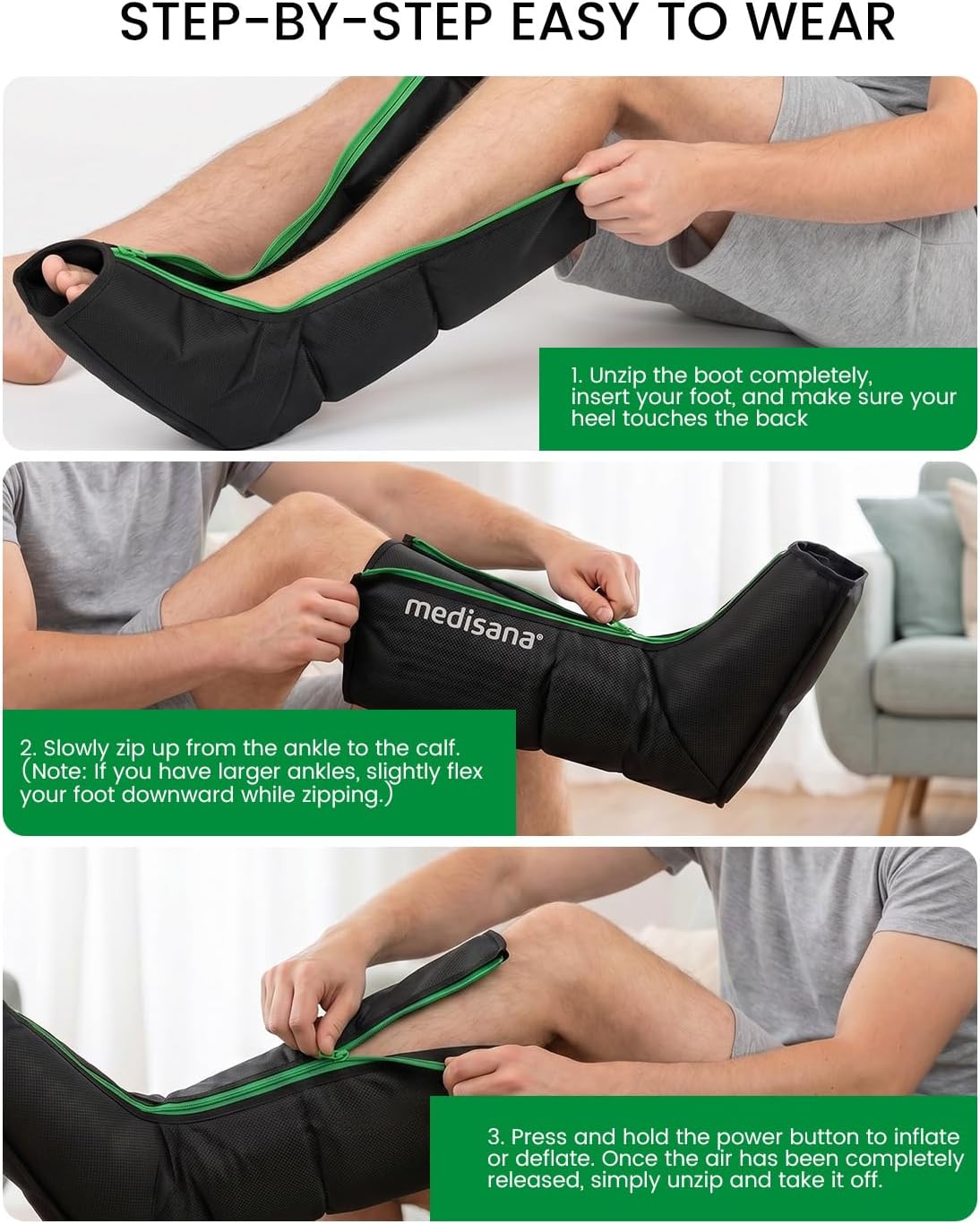 Medisana Leg Compression Massager for Circulation, Leg Massager with Heat | Foot Massager with 4 Modes 4 Pressure Levels 3 Timers, Leg Recovery Compression System for Swelling & Pain Relief
