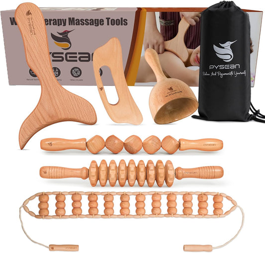 6 in 1 Wooden Massage Tool Set for Body Sculpting and Muscle Relief