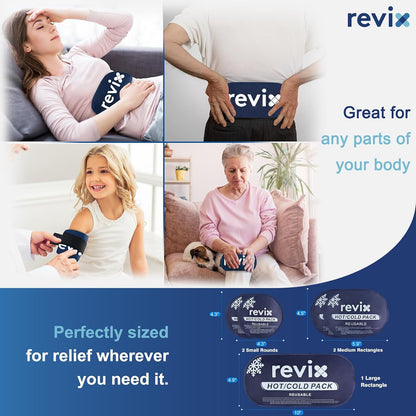 REVIX Ice Packs for Injuries, 5 Pack Hot & Cold Gel for Knee & Back | Adjustable Strap, Flexible Cooling Wrap for Shoulder, Neck & Arm, for Surgery Recovery, Muscle Relaxation