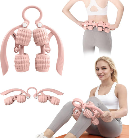 Abahub Manual Massage Roller, Cellulite Massage Roller for Men Women, Home Gym Deep Fascia Massager, 2-in-1 Relieve Muscle Soreness Massager for Arm, Thigh, Back & Shoulder, Pink