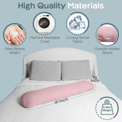 SleepCloud Weighted Body Pillow 6.5lbs, Cooling Tencel Cover, 41” x 10”