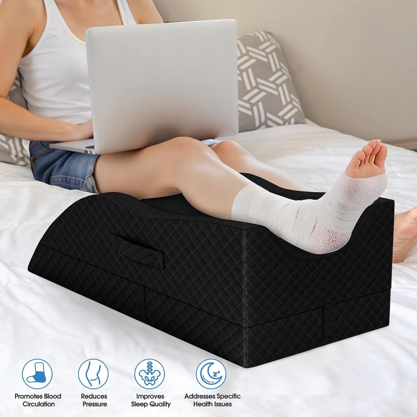TranquilRelax Leg Elevation Pillows for After Surgery, Wedge Pillow, Grey | Memory Foam, All-around Knee & Ankle Support for Swelling, Height-adjustable, Nop-Slip Bottom, Washable Cover, Single-leg