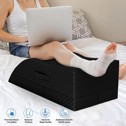 TranquilRelax Leg Elevation Pillows for After Surgery, Wedge Pillow, Grey | Memory Foam, All-around Knee & Ankle Support for Swelling, Height-adjustable, Nop-Slip Bottom, Washable Cover, Single-leg