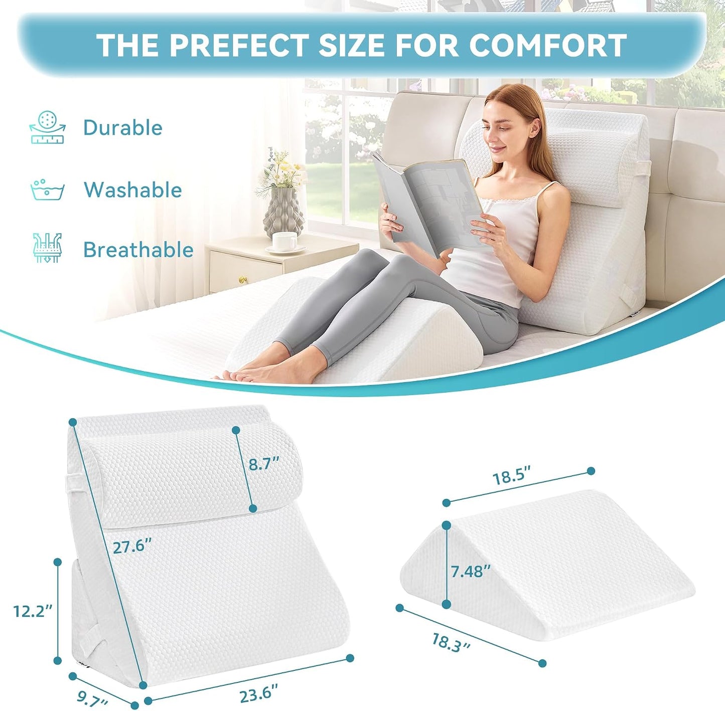 Kingfun 4PCS Orthopedic Bed Wedge Pillow Set for Sleeping, Post Surgery Memory Foam Support Pillows for Back, Neck and Leg Pain Relief, Adjustable Triangle Pillow - Acid Reflux, Anti Snoring & GERD