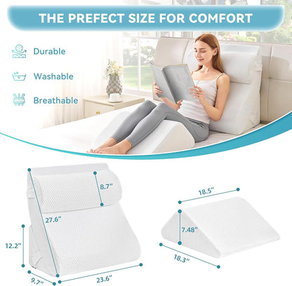 Kingfun 4PCS Orthopedic Bed Wedge Pillow Set for Sleeping, Post Surgery Memory Foam Support Pillows for Back, Neck and Leg Pain Relief, Adjustable Triangle Pillow - Acid Reflux, Anti Snoring & GERD