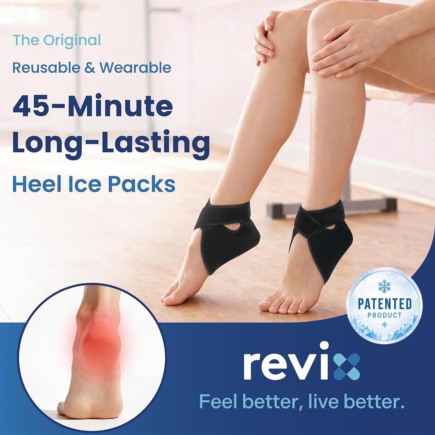 REVIX 2-Pack 45-Min Heel Ice Pack Wrap for Tendonitis & Plantar Fasciitis | Lightweight Wrap with Adjustable Strap for Men & Women, Cooling Comfort for Heel Bursitis, Swelling & Soreness, Reusable Gel