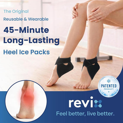REVIX 2-Pack 45-Min Heel Ice Pack Wrap for Tendonitis & Plantar Fasciitis | Lightweight Wrap with Adjustable Strap for Men & Women, Cooling Comfort for Heel Bursitis, Swelling & Soreness, Reusable Gel