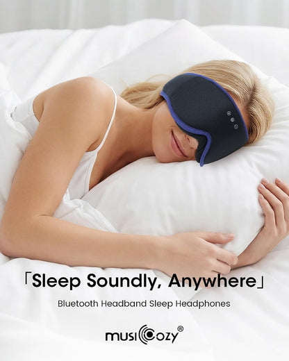 MUSICOZY Sleep Mask Bluetooth Headphones Eye Masks for Sleeping Headphone | 3D Wireless EyeMasks for Side Sleepers, 14-Hour Playtime, Ultra-Soft Breathable, Ultra-Thin Stereo Speakers for Women Men