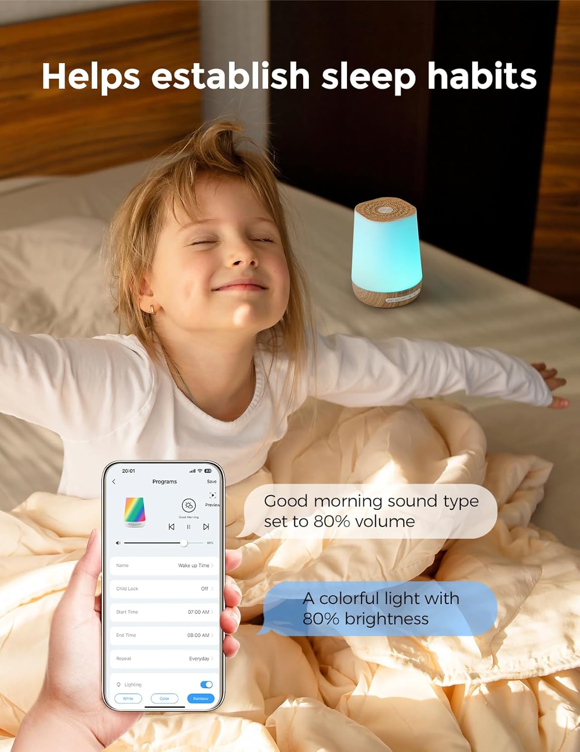 Baby Sound Machine, Momcozy White Noise Machine for Baby Sleeping with Night Light, Toddler Sleep Trainer 34 Soothing Sleep Sounds, Timer, App Remote Control, Personal Sleep Routine Alarm Clock(Blue)